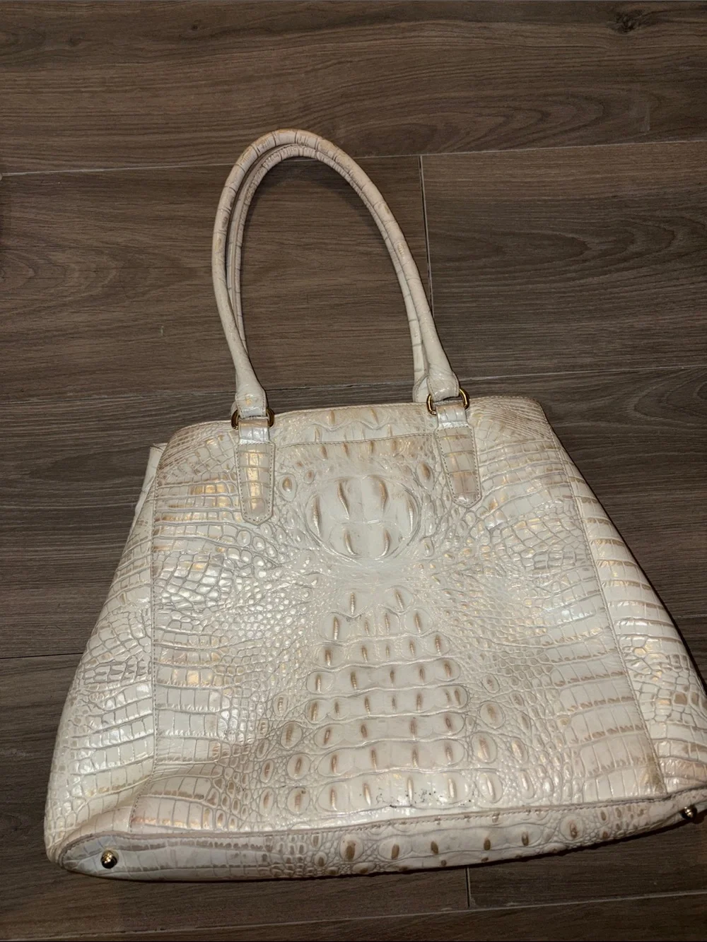 Brahmin Cream Croc-Embossed Leather Satchel